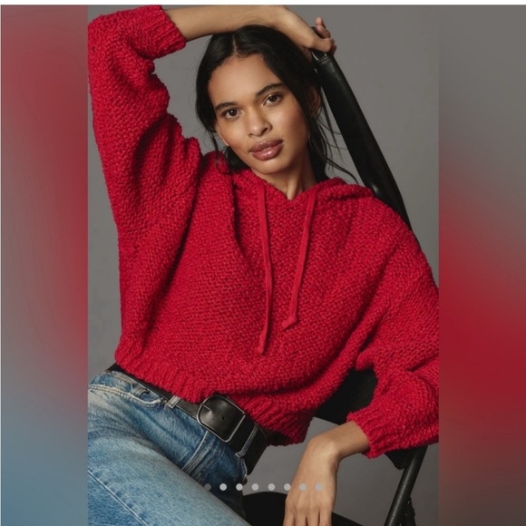 NWOT Pilcro knotted crop hoodie Cherry Red Medium - Picture 1 of 8